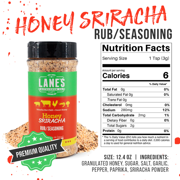 Honey Sriracha Seasoning Nutritional Facts | Lane's BBQ | The McLemore Boys