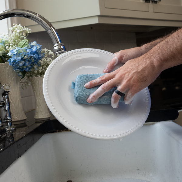 Washing Plate With Blue Forever Sponge | Grill Rescue | The McLemore Boys