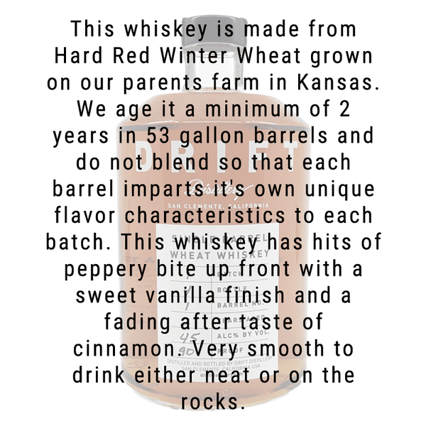 Drift Distillery Single Barrel Wheat Whiskey 750mL